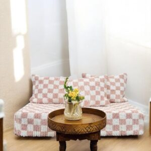 Amazigh Pink Checkerboard Handwoven Floor Rug with Camel Motif