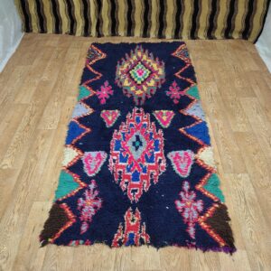 Berber Handwoven Tribal Wool Runner Rug with Vintage Cotton Patterns