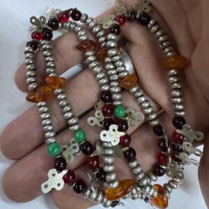 Berber Silver Tasbih Necklace with Amber Beads and Pendants