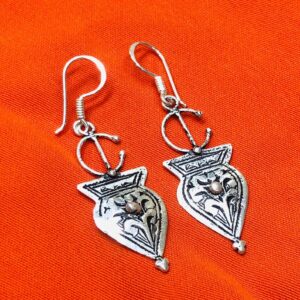 Tuareg Amazigh Silver Engraved Earrings with Traditional Symbolic Design