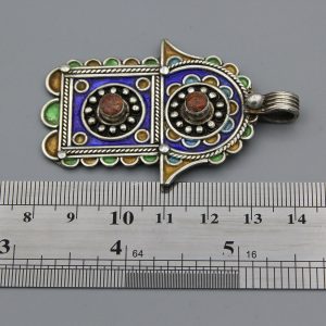 Berber Tuareg Hamsa Pendant Necklace with Blue Enamel Silver Design