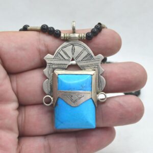 Amazigh Tuareg Berber Turquoise Pendant Black Bead Necklace