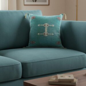 Berber Amazigh Turquoise Pillow Cover with Geometric Woven Design