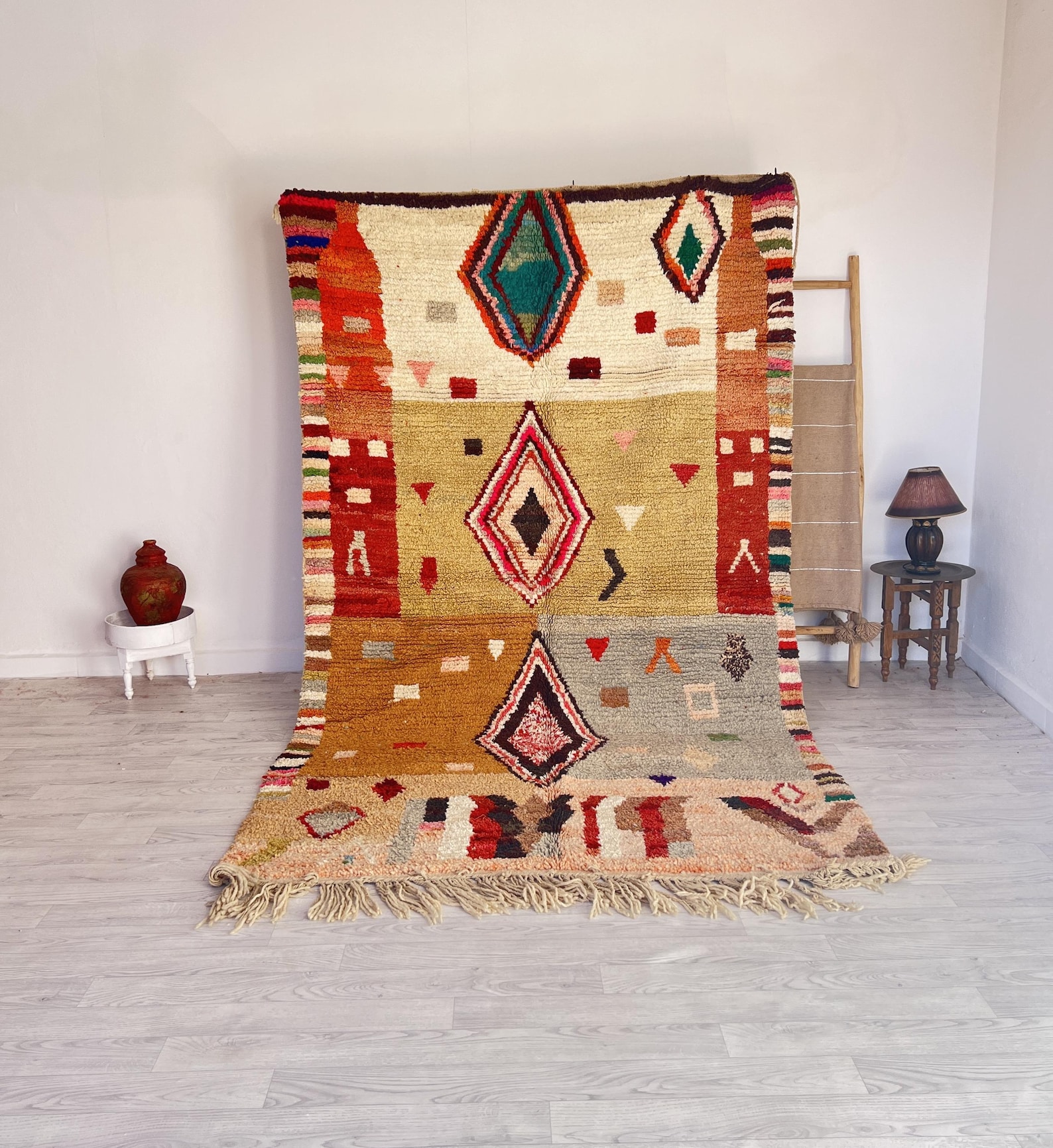 Amazigh Brown Berber Wool Rug Handwoven Tribal Carpet