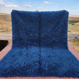 Berber Olive Green Shag Wool Rug Extra High Pile Area Rug
