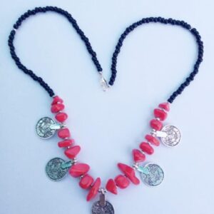 Berber Amazigh Beaded Handmade Coin Charm Statement Necklace