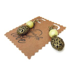 Berber Lemon Jade Bronze Earrings with Handcrafted Jewelry Design