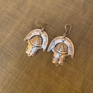 Berber Hamsa Silver Earrings with Hand Engraved Tribal Design