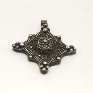 Berber Tuareg Silver Cross Pendant Necklace with Geometric Artisan Design
