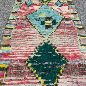 Berber Vintage Geometric Wool Runner Rug Colorful Handwoven