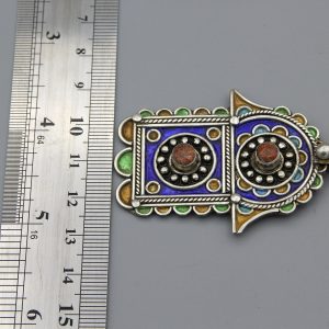 Berber Tuareg Hamsa Pendant Necklace with Blue Enamel Silver Design