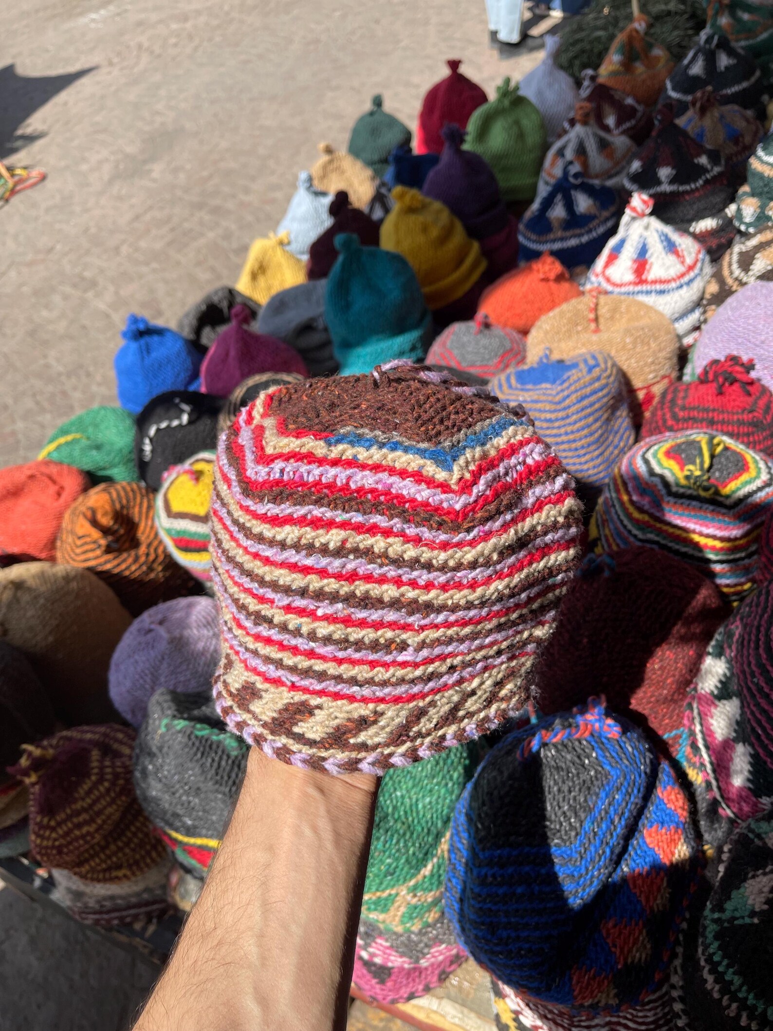 Amazigh Berber Handcrafted Wool Beanie with Geometric Knit Hat