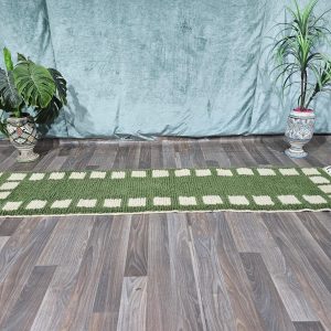 Berber Azilal Green Abstract Handmade Wool Runner Rug