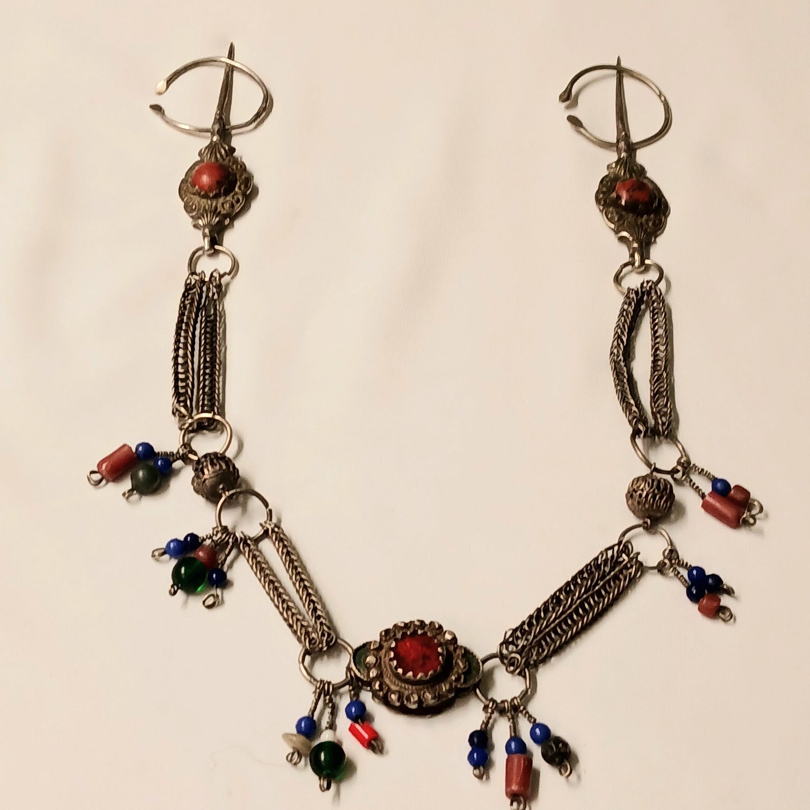 Antique Berber Tizerzai Silver Fibula with Coral Detail Jewelry