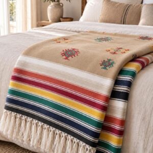 Amazigh Handwoven Embroidered Bedspread Coverlet Blanket Berber Textile Design