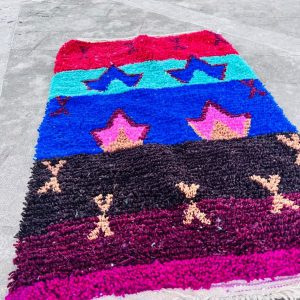 Colorful Berber Beni Ourain Wool Rug Abstract Tribal Carpet