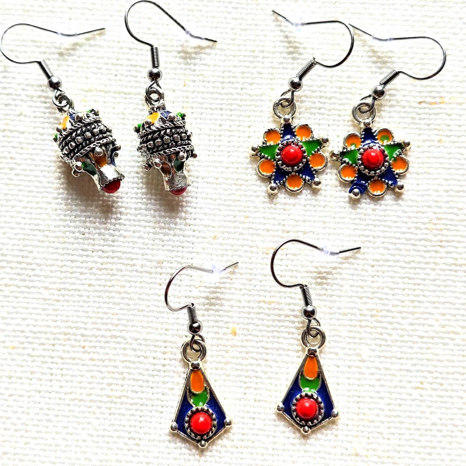 Amazigh Kabyle Berber Kabyles Earrings Set with Three Paires