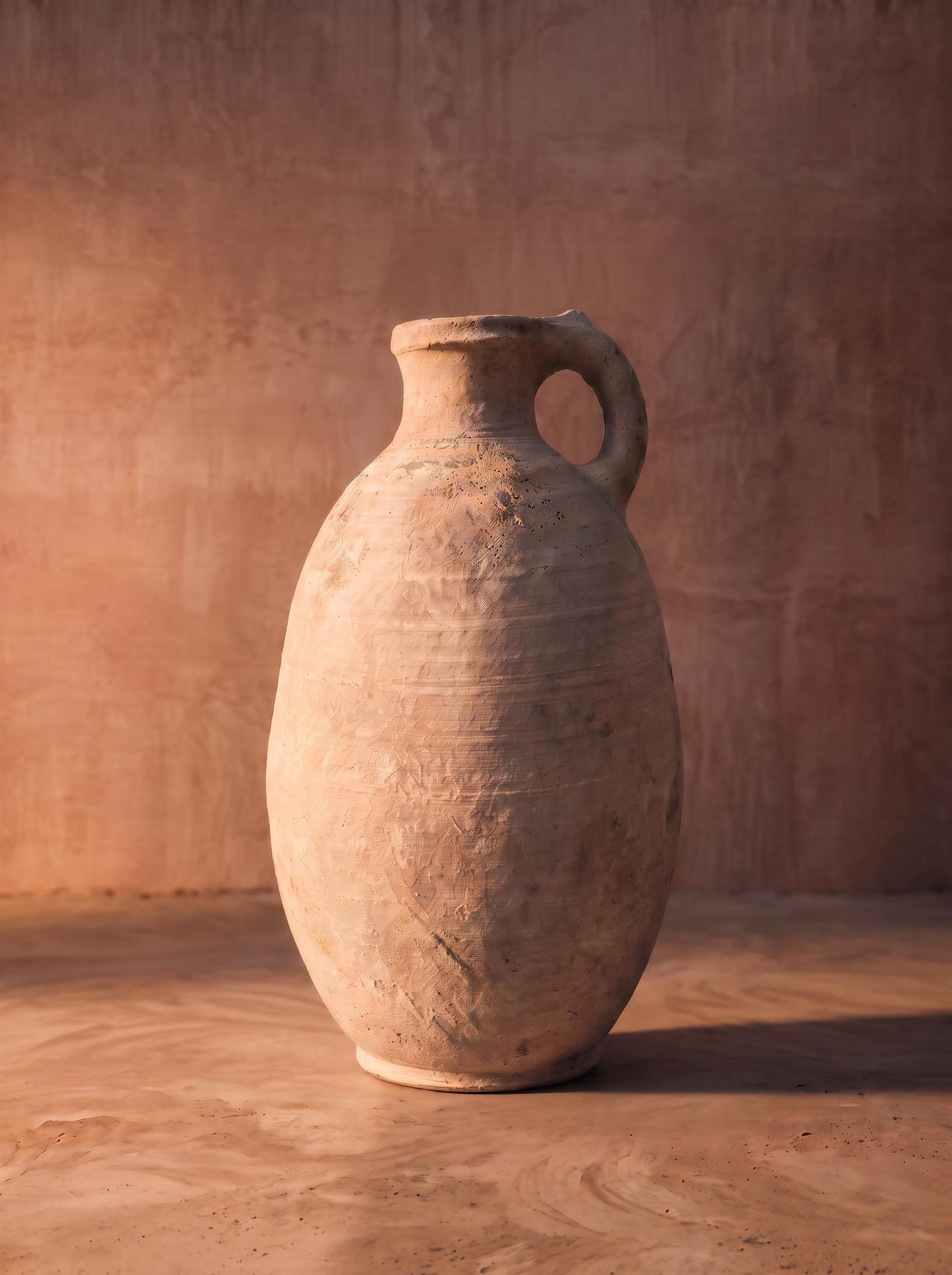Berber Ovoid Terracotta Vase with Single Handle Antique Vessel