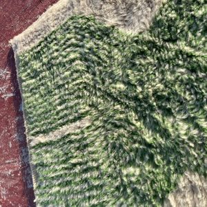 Berber Green Cream Plush Textured Wool Rug Geometric Design