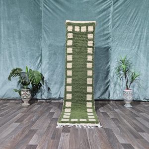 Berber Azilal Green Abstract Handmade Wool Runner Rug