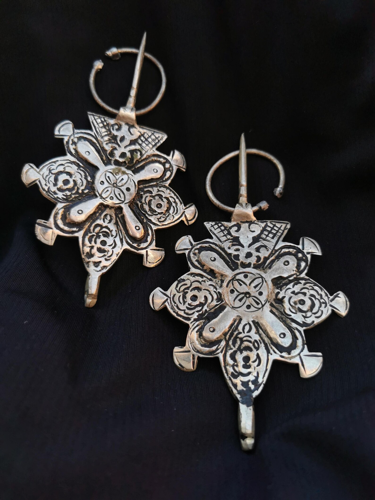 Berber Amazigh TIZERZAI Fibula Pair Vintage Silver Brooch Jewelry