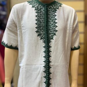 Amazigh Loulan Tunic with Elegant Beige Embroidery for Men
