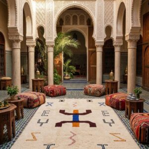 Amazigh Berber Hand-Knotted Rug with Symbols Cream Base Custom Sizes