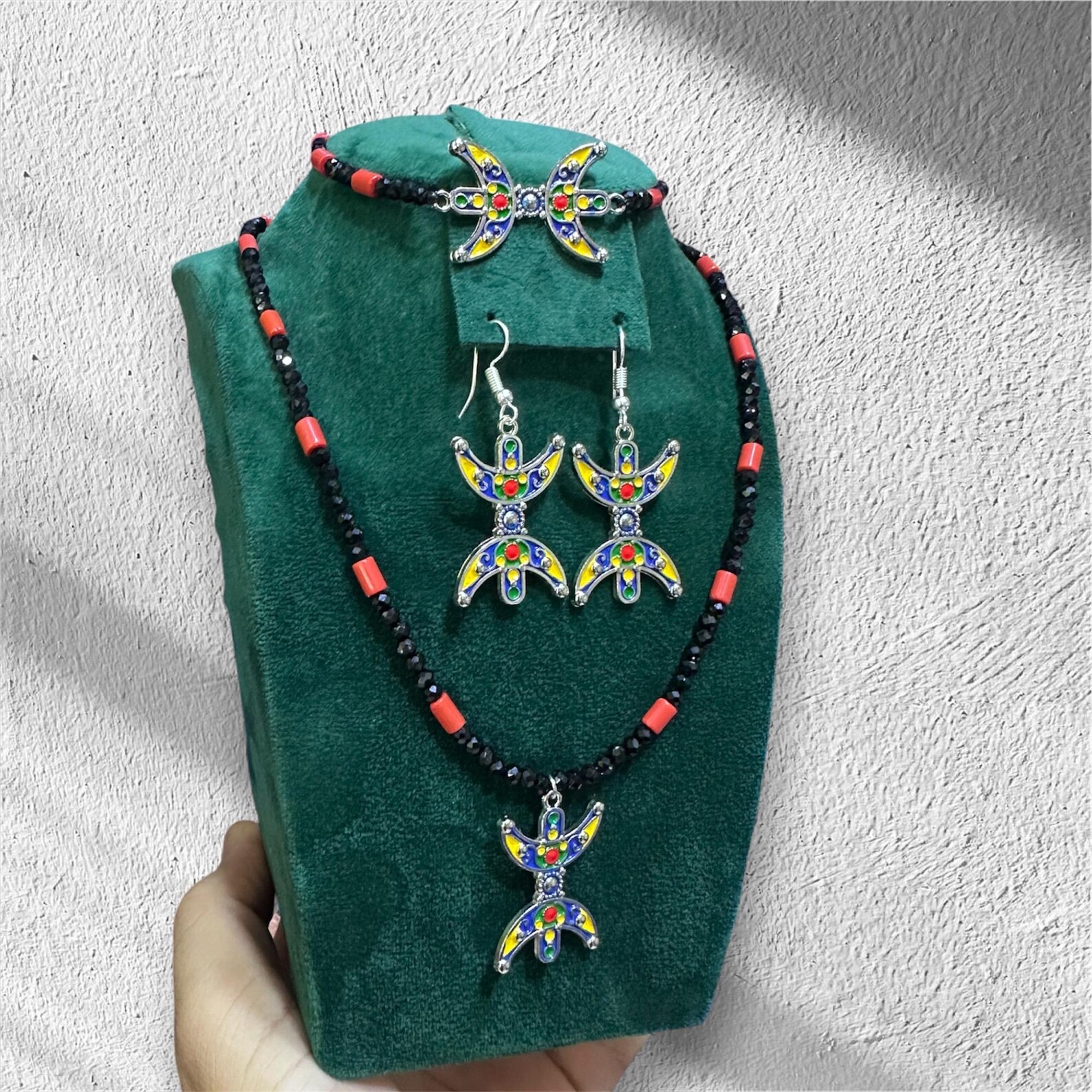 Amazigh Tifinagh Jewelry Set Necklace Earrings Bracelet Berber Design