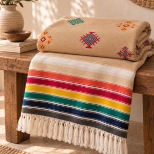 Amazigh Handwoven Embroidered Bedspread Coverlet Blanket Berber Textile Design