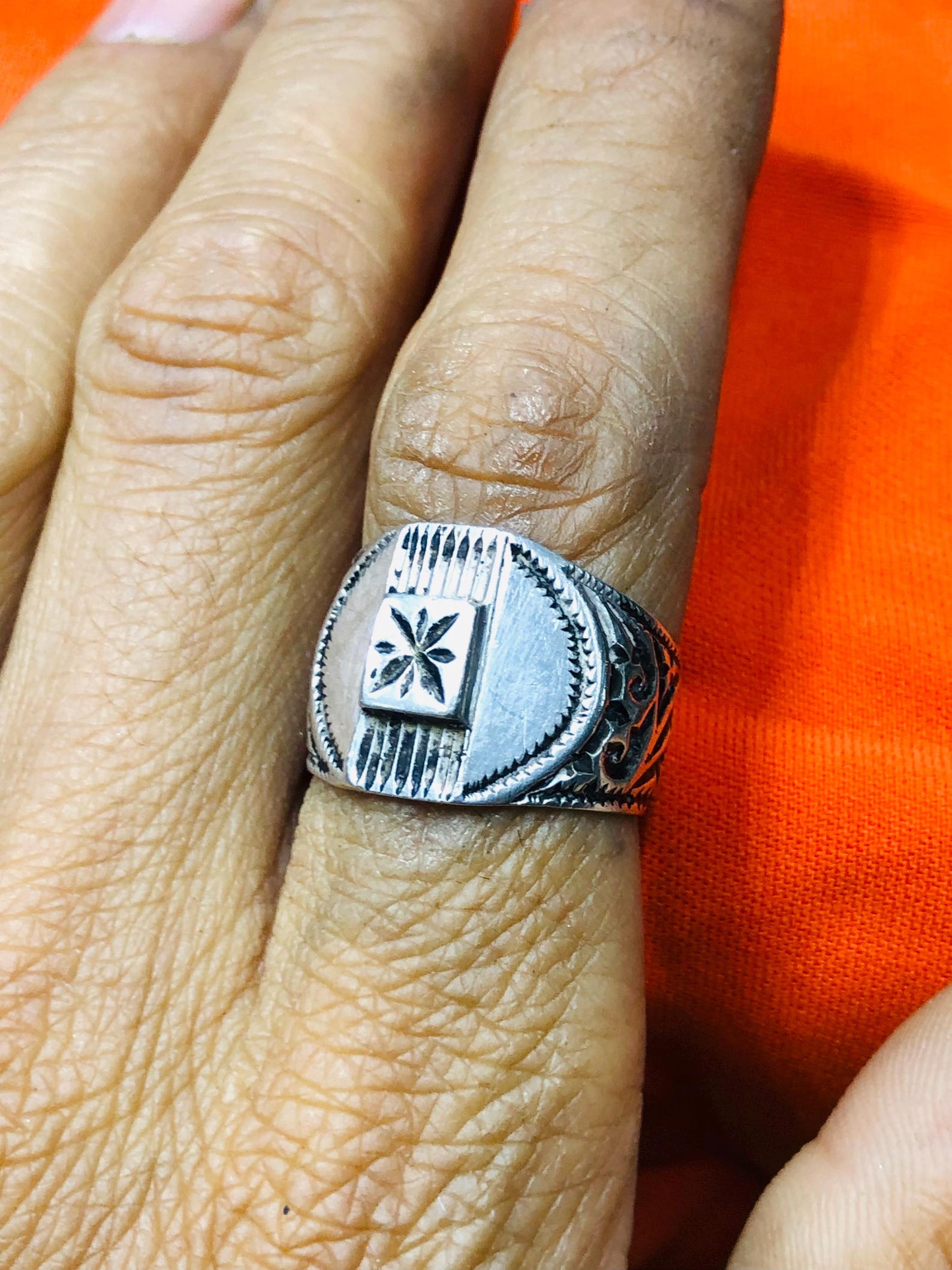 Berber Silver Ring with Hand Engraved Vintage Jewelry Design