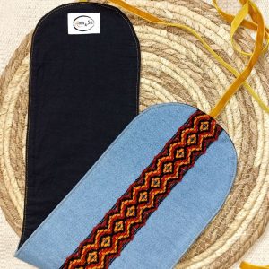 Berber Obi Belt with Black Cotton and Jeans Fabric Design