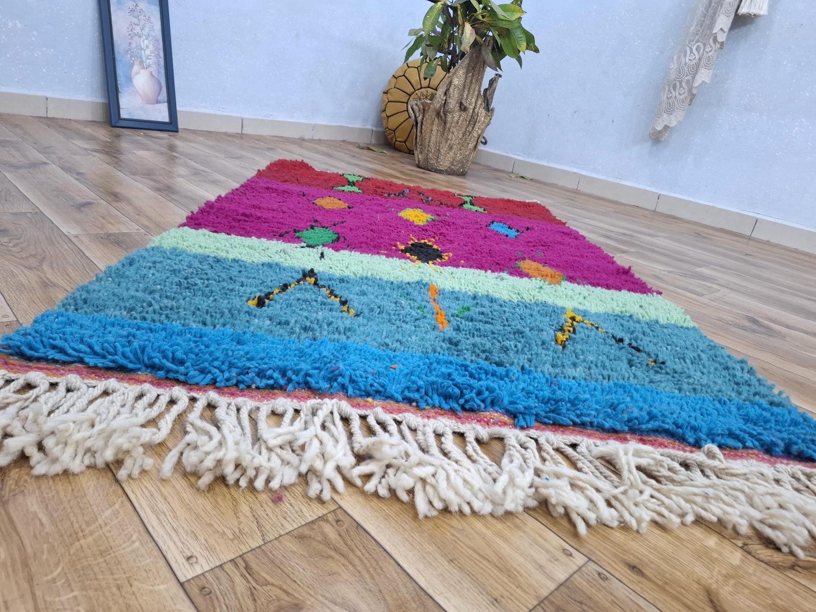 Amazigh Beni Ourain Berber Geometric Wool Handwoven Rug