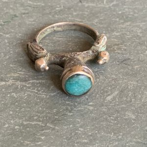 Berber Vintage Silver Bird Ring with Turquoise Statement Design