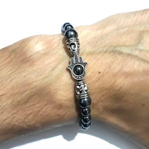 Amazigh Berber Hamsa Hematite Bracelet with Adjustable Cord