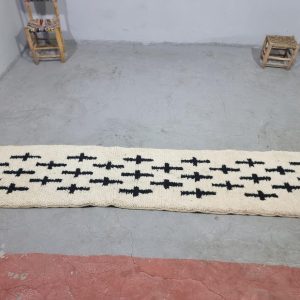 Berber Beni Ourain Handmade Wool Runner Rug Black White Design