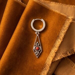 Amazigh Navette Huggie Charm Sterling Hoop Single Earrings