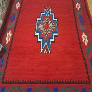 Authentic Berber Azilal Vintage Wool Rug with Red Geometric Design