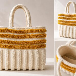 Amazigh Berber Wool Tote Bag with Mustard Textile Design
