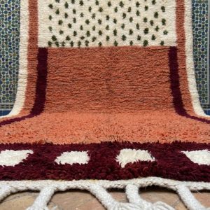 Terracotta Berber Wool Rug with Olive Green Cream Abstract Design