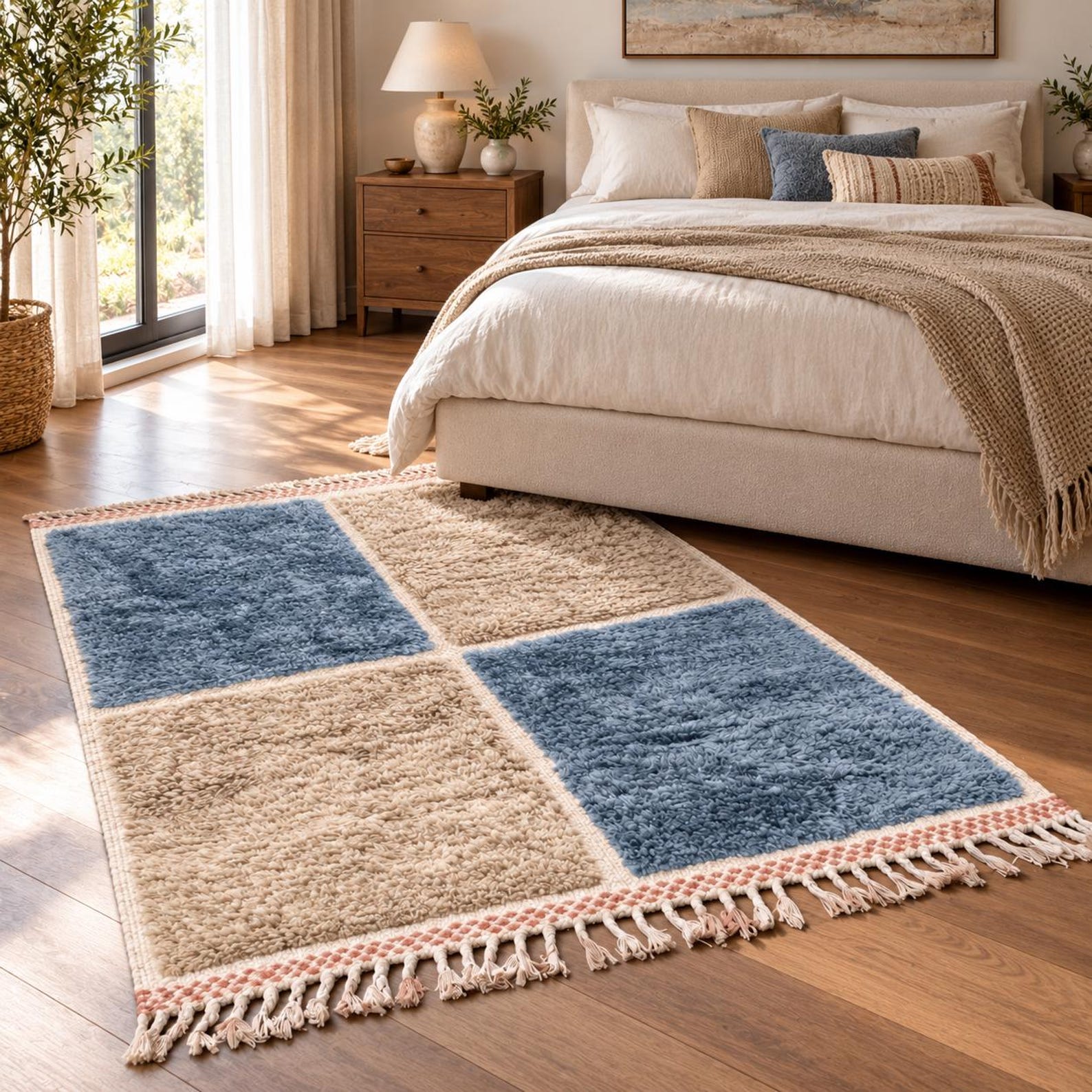 Berber Handmade Shag Four-Block Wool Rug Custom Size