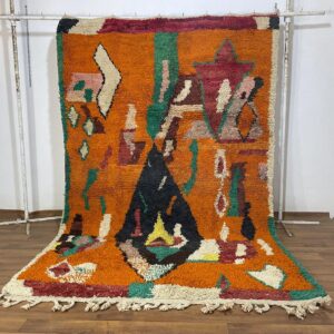 Amazigh Berber Custom Abstract Wool Rug Geometric Orange Tribal Carpet