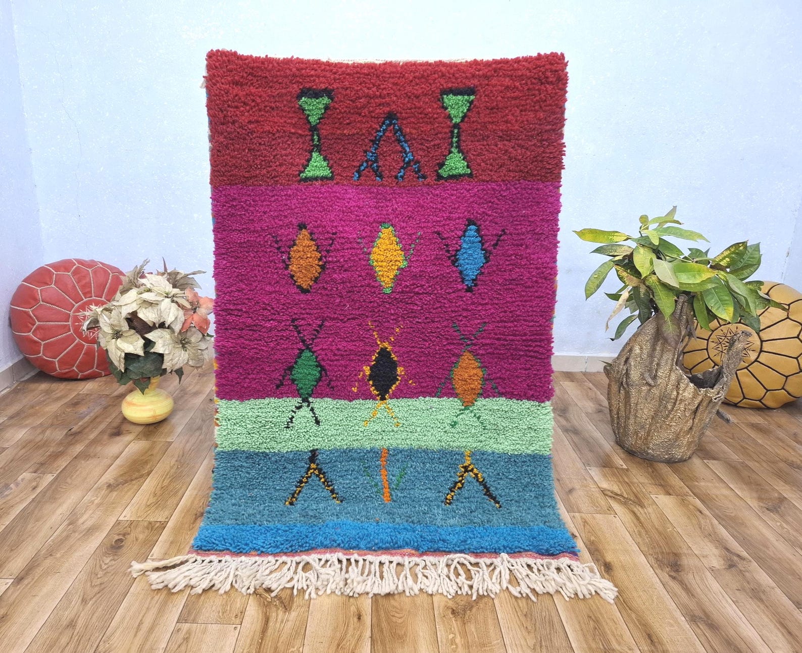 Amazigh Beni Ourain Berber Geometric Wool Handwoven Rug