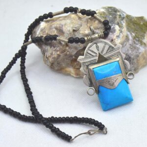 Amazigh Tuareg Berber Turquoise Pendant Black Bead Necklace