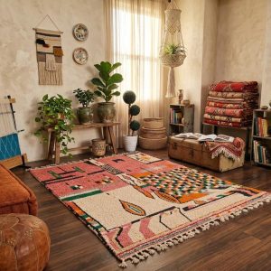 Berber Boujaad Handwoven Colorful Abstract Wool Area Rug