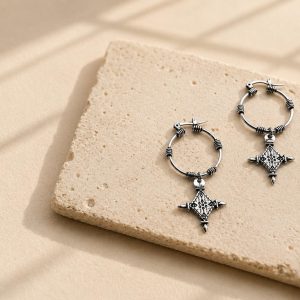 Berber Tuareg Cross Hoop Earrings with Ingal Inspired Jewelry Design