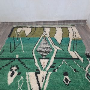 Berber Green Azilal Handmade Wool Rug with Beni Ourain Style