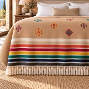 Amazigh Handwoven Embroidered Bedspread Coverlet Blanket Berber Textile Design