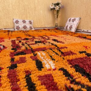 Amazigh Berber Orange Wool Rug Handmade Bohemian Geometric Design