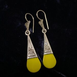 Berber Tuareg Silver and Glass Yellow Earrings with Verre In-Gall Design