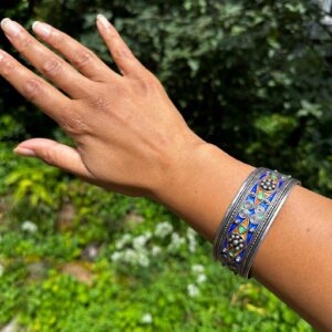 Amazigh North African Enamel Cuff Sterling Silver Bracelet